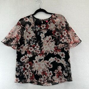 Vince Camuto Women’s Top / Blouse Small Black Floral Polyester Lined Like New